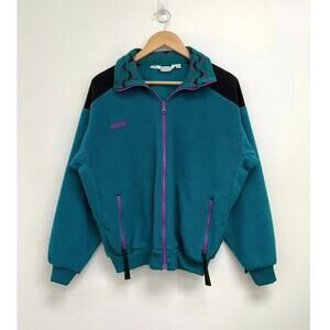 Vintage Columbia Fleece Full Zip Jacket 90s Aztec Pattern Colorblock - Large